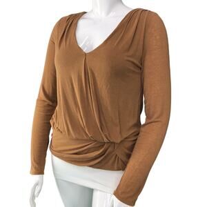 Leon Max Womens Size L Sweater Surplice V Neck Thin Knit Bubble Hem TINY FLAW